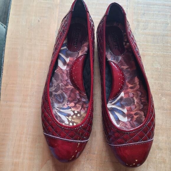 Born Cap Toe Patent Leather Red Burgundy Ballet Flats with Floral Lining Sz 7/38 - Picture 2 of 6